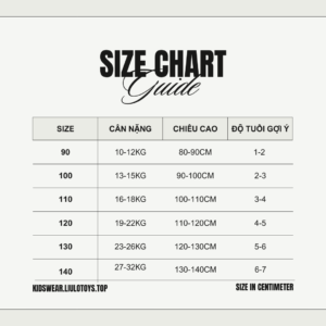 Bảng size áo thun trẻ em của Kidswear Liulo 