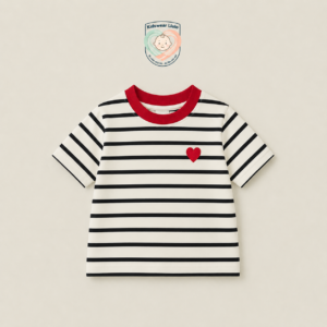 Áo trẻ em baby tee kẻ sọc tim đỏ phong cách Hàn Quốc