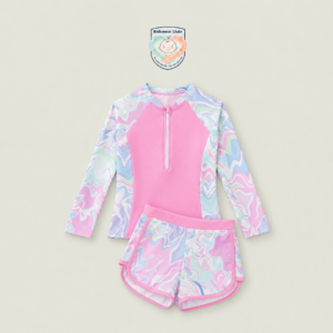 Bộ Đồ Bơi Cho Bé Gái Dài Tay Chống Nắng UV, Đồ Bơi Trẻ Em Đi Biển Họa Tiết Màu Pastel Đáng Yêu