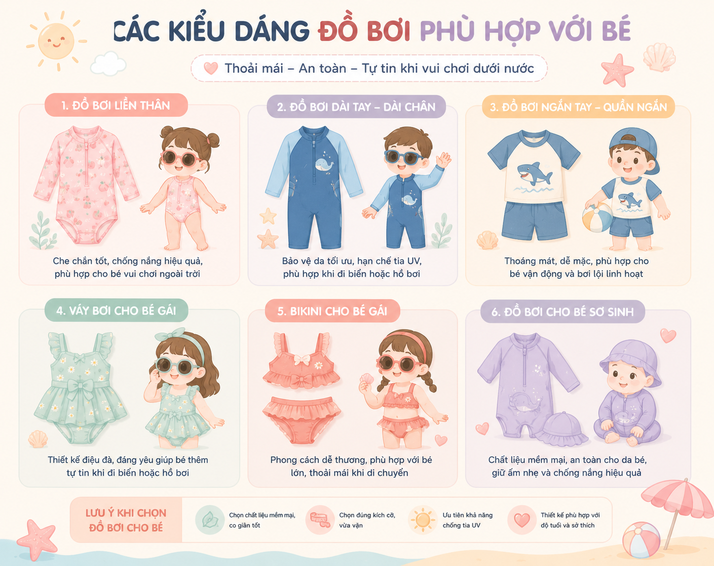 các kiểu dáng đồ bơi phù hợp với bé
